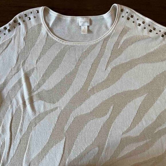CHICO’S Sweater Chunky knit Sparkly Striped Top long sleeve size 3 - Picture 2 of 14
